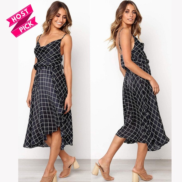 Dresses & Skirts - Cowl Neck Windowpane High Low Sleeveless Dress